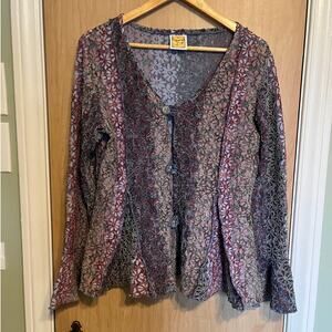 Hand Jive Fairy Floral Flutter Sleeve Cardigan Long Sleeve Boho Hippie